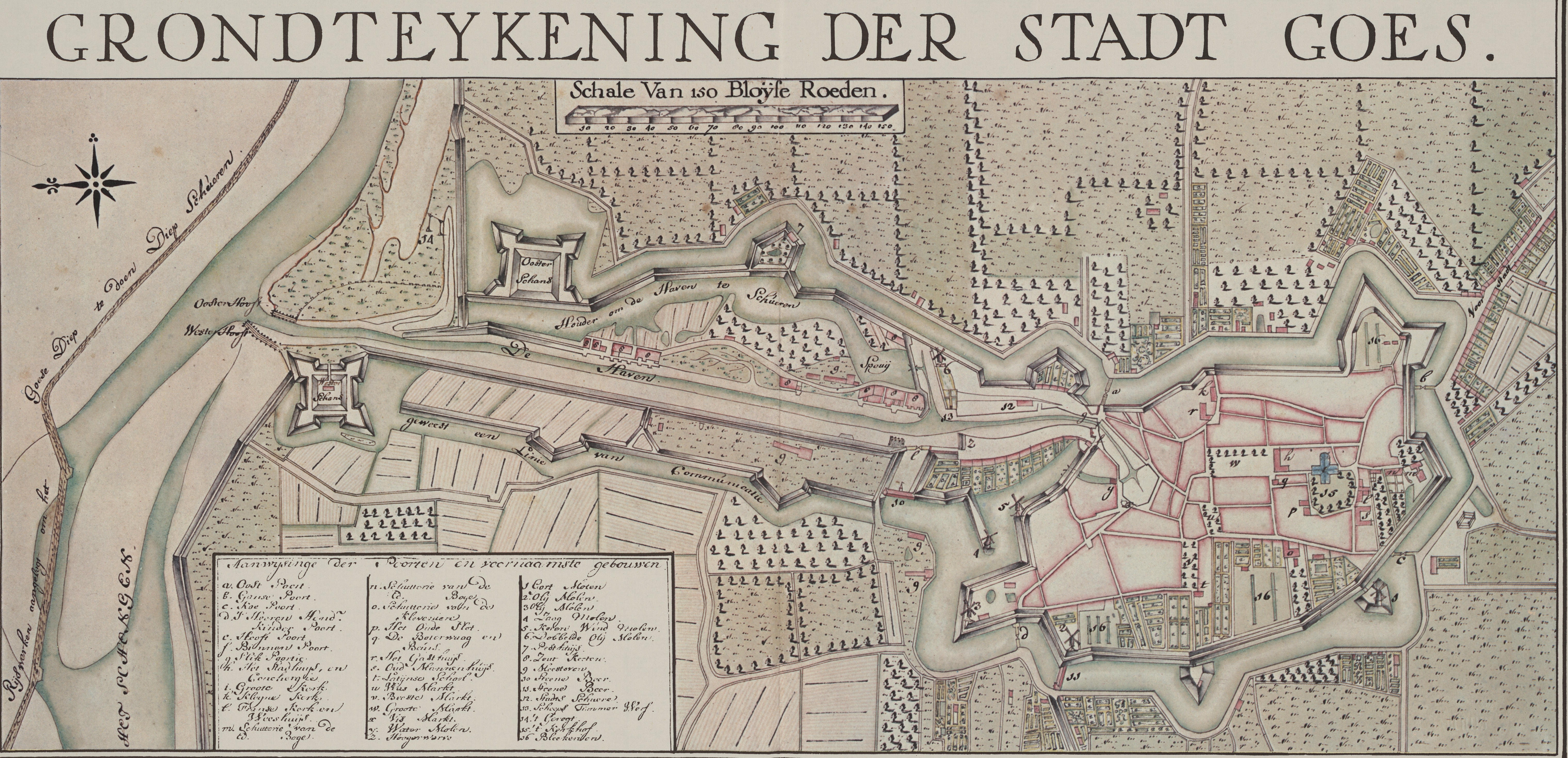 Plattegrond van Goes, 1740.