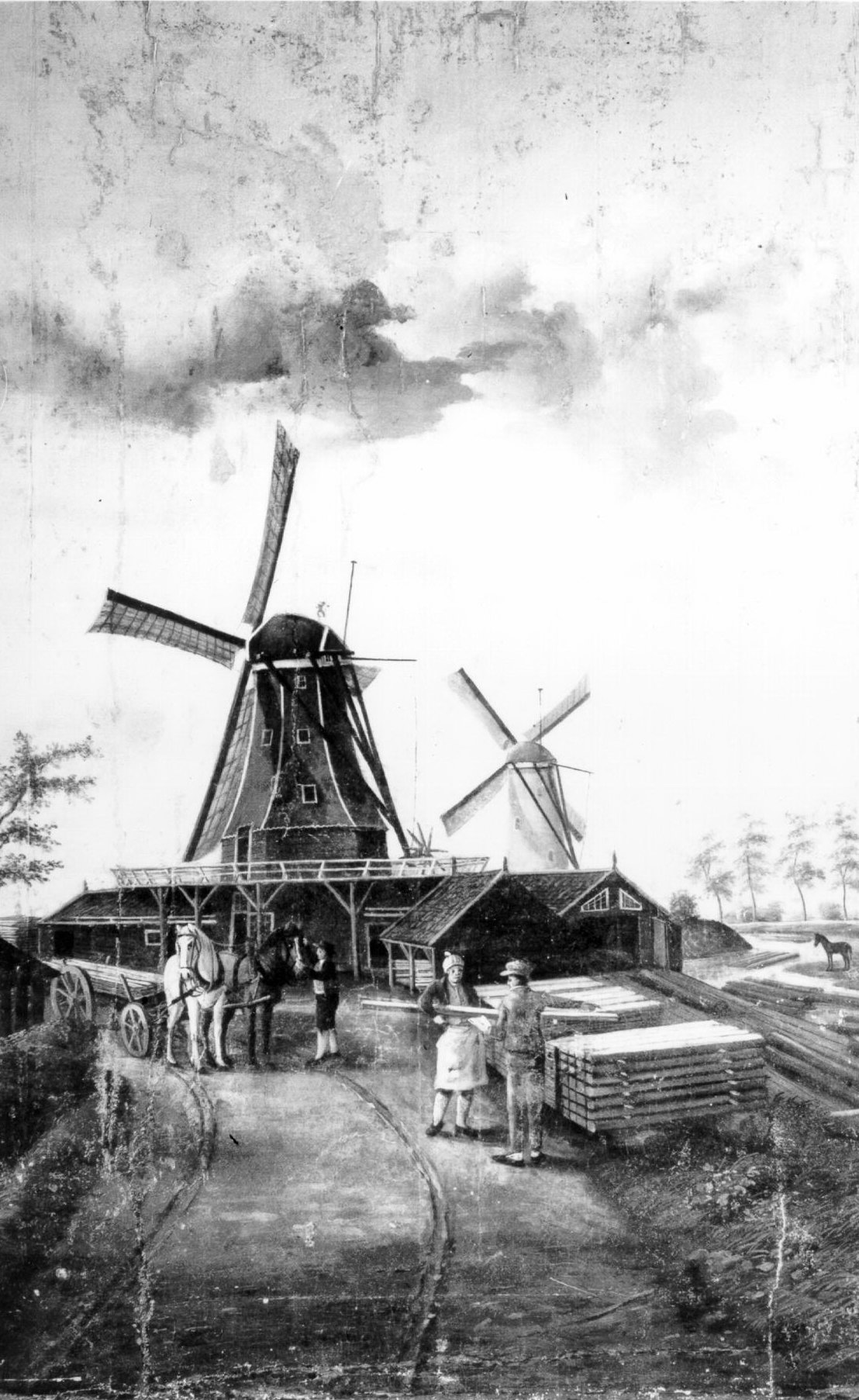 Houtzaagmolen De Eendracht, met rechts molen De Vijf Gebroeders, ca. 1870.