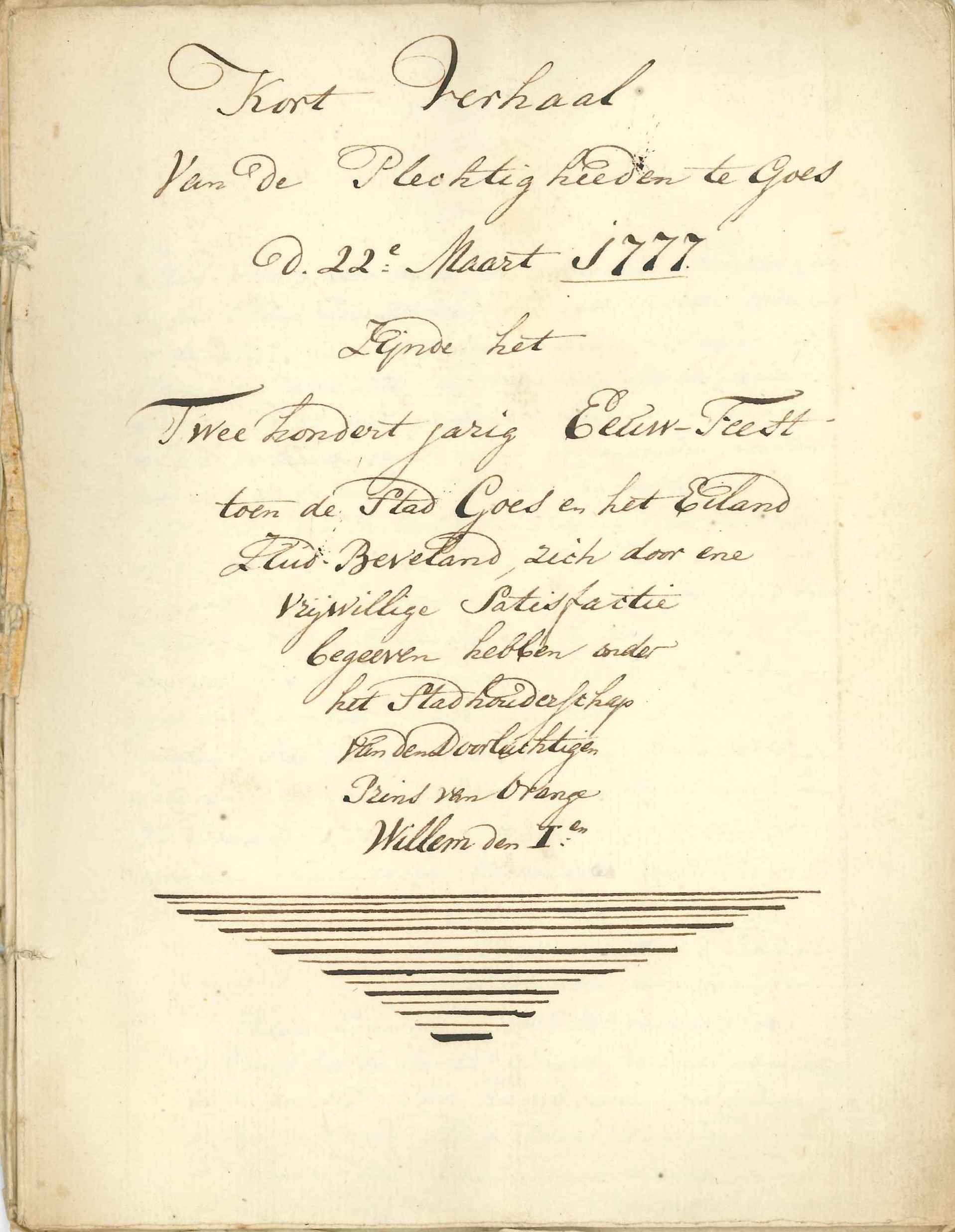 Titelblad van een overzicht van feestelijkheden in 1777.