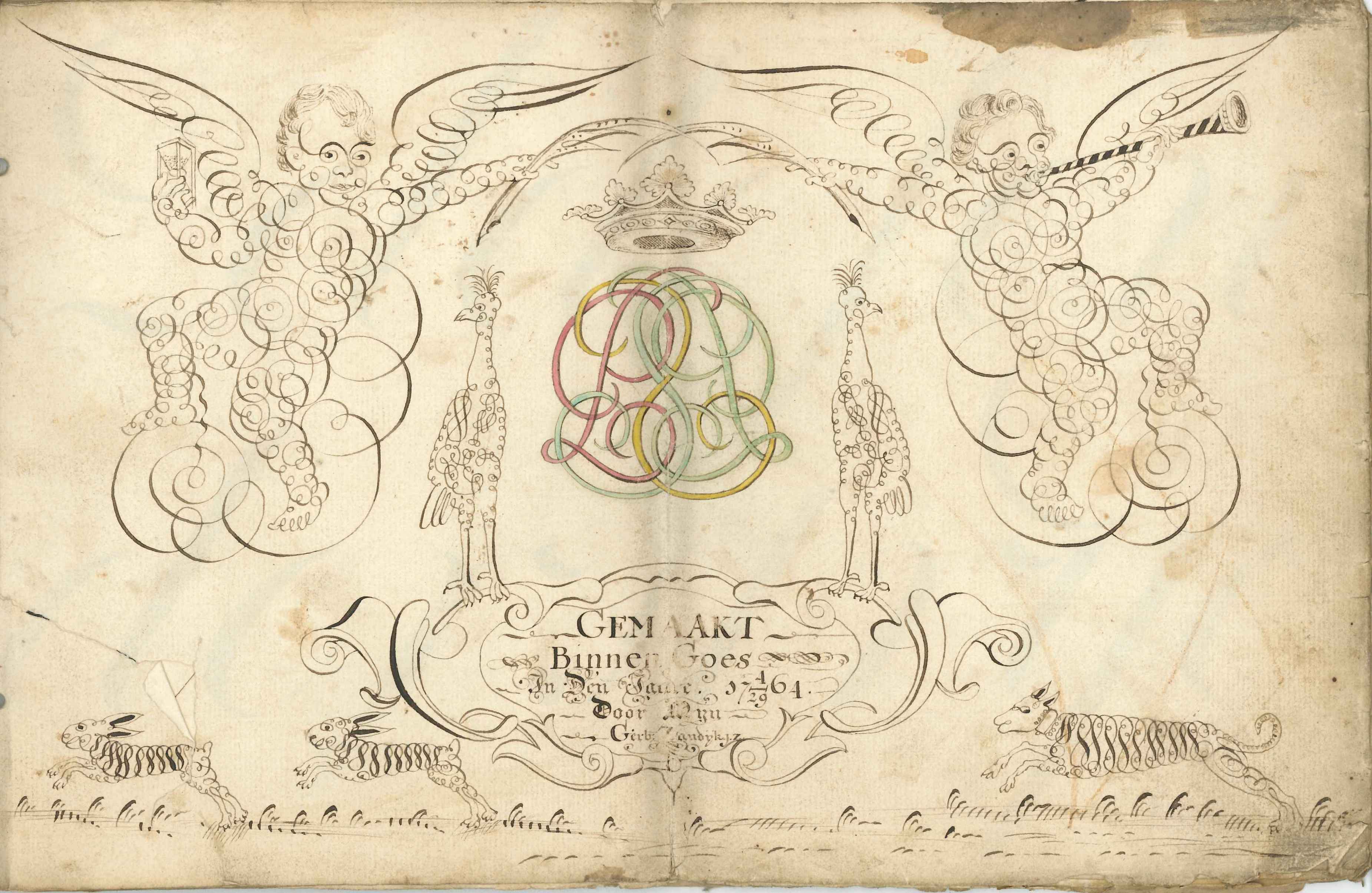 Schoonschrift onderwijzer G. Zandijk te Goes.