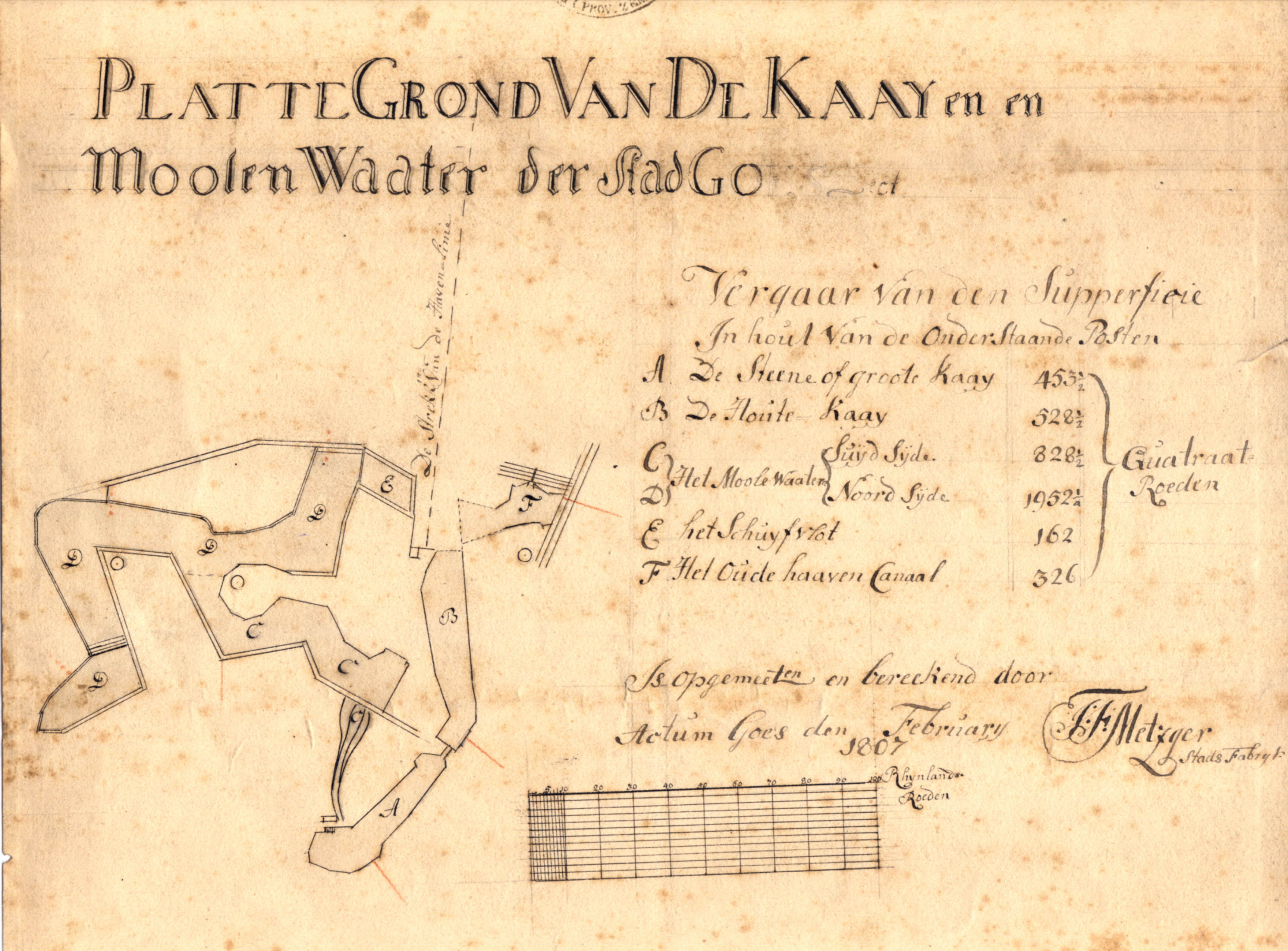 Plattegrond van de stadshaven en het molenwater, 1807.