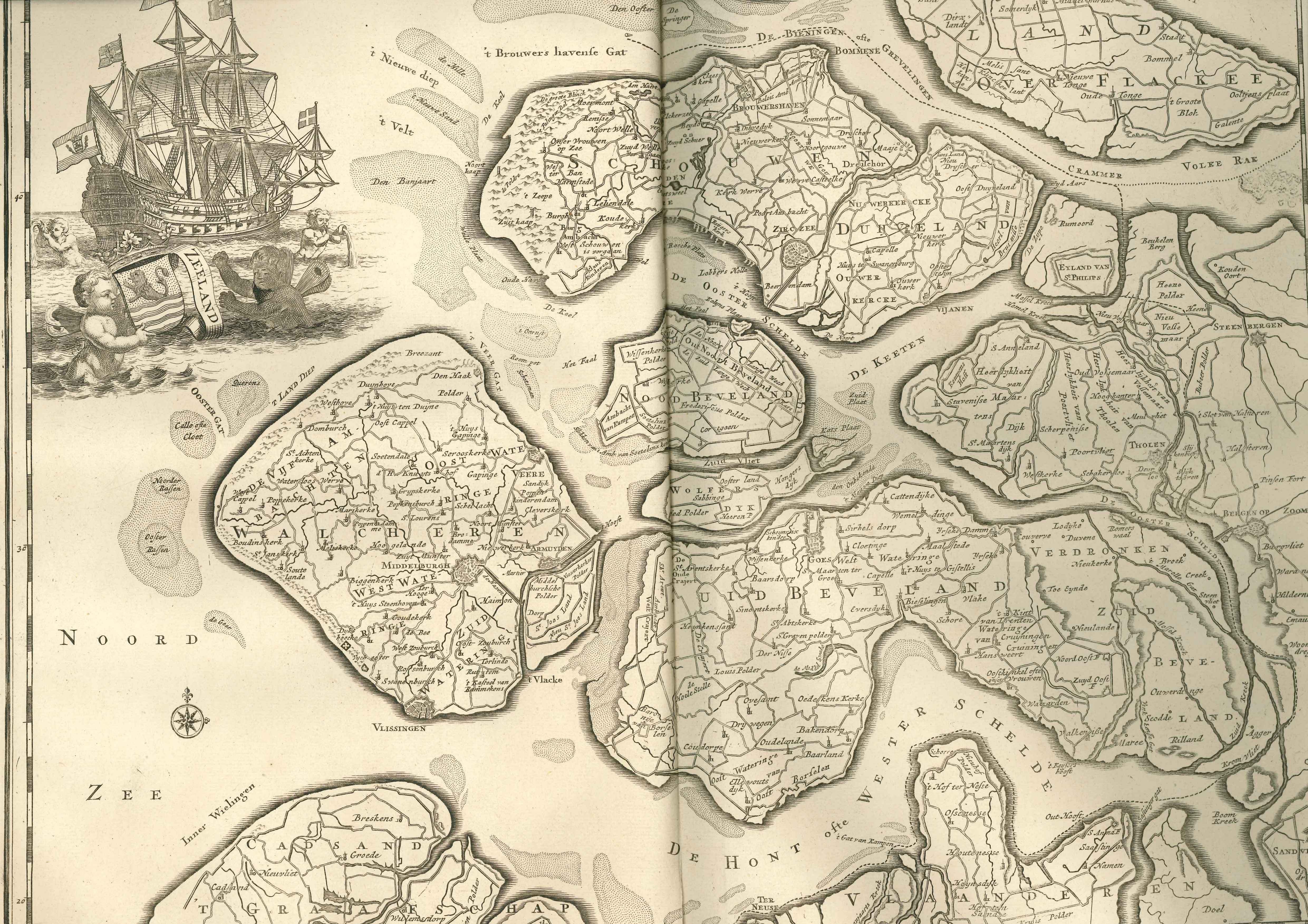 Kaart van het gewest Zeeland, onbekende atlas, ca. 1700.