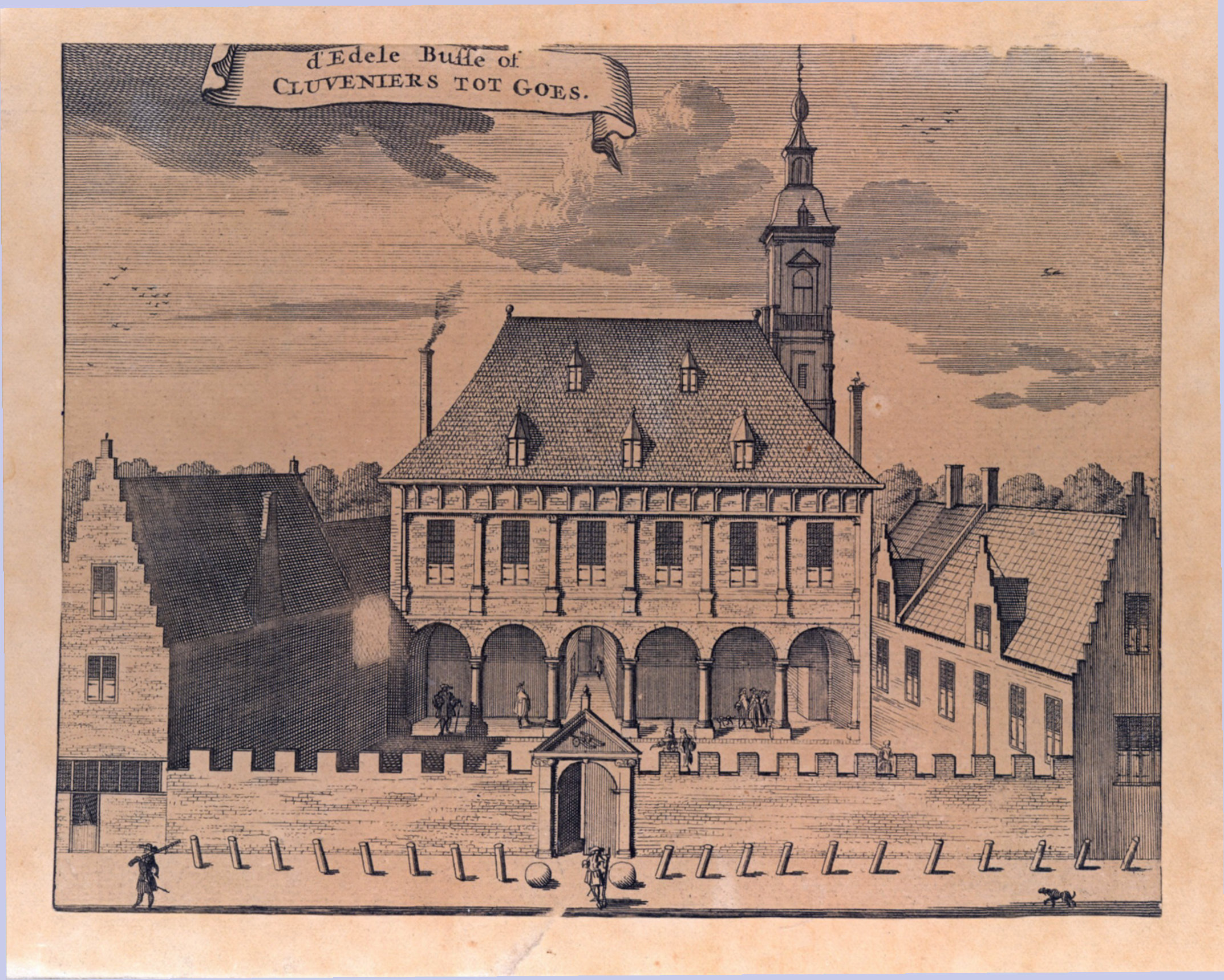 Schuttershof van de kolveniers aan de Wijngaardstraat, 1695.
