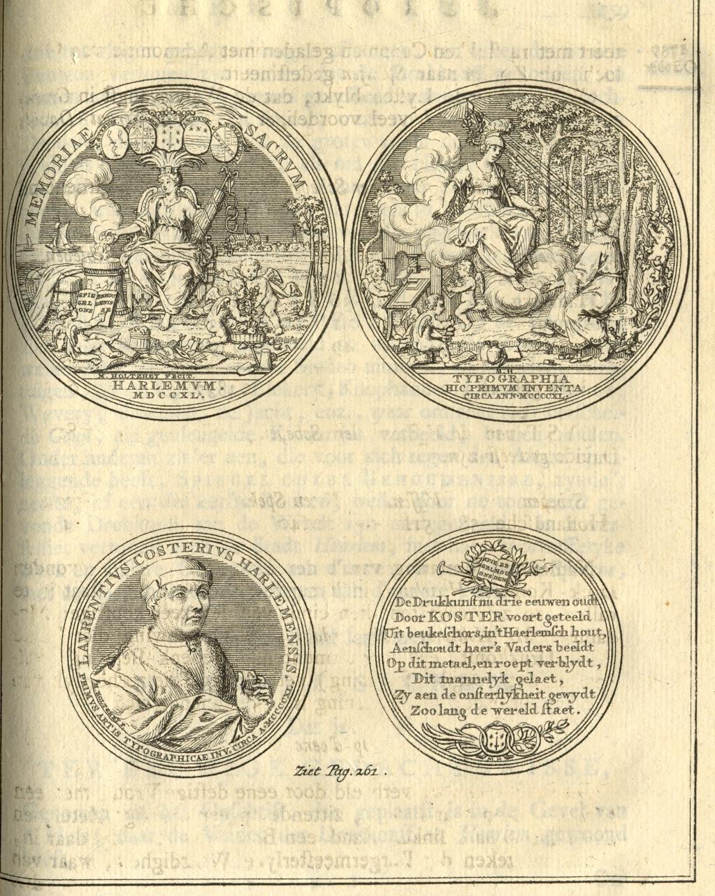 Gedenkpenning op de uitvinding van de boekdrukkunst door Coster, 1739.