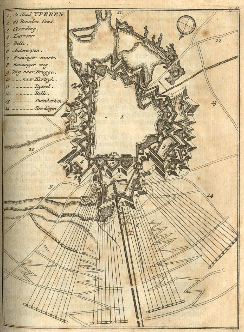 Plattegrond van Ieper, 1744.
