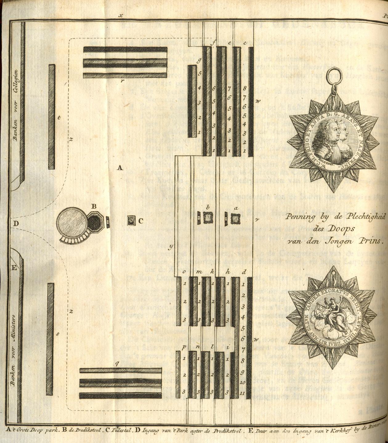 Plattegrond van de kerk waar Willem V werd gedoopt, 1748.