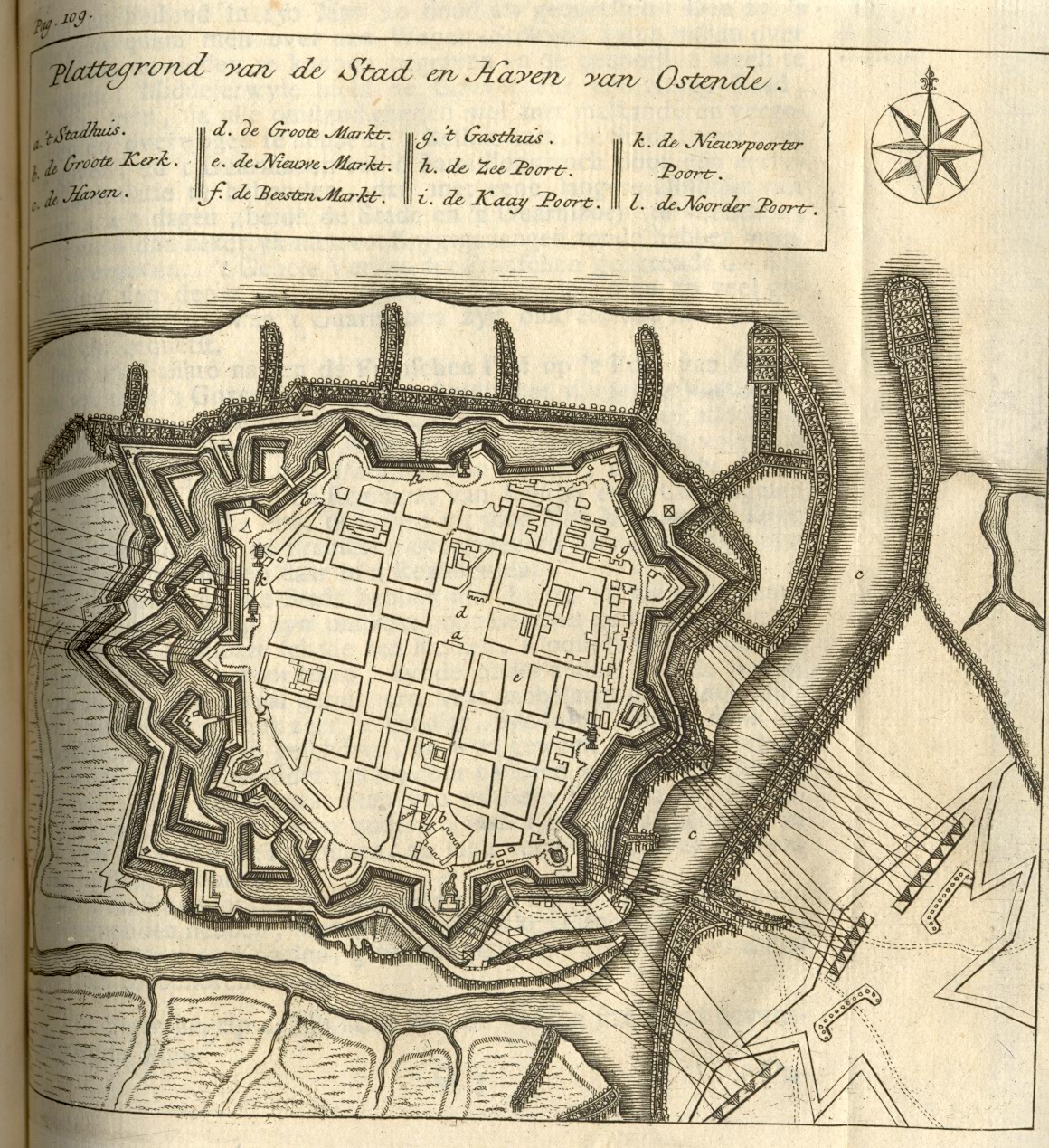 Plattegrond van Oostende, 1745.