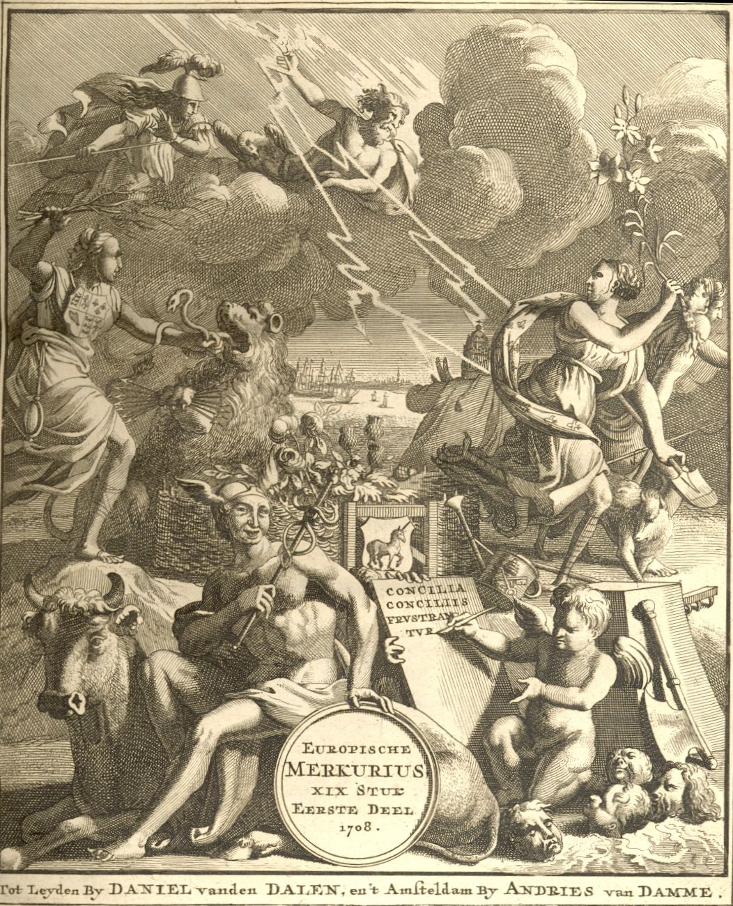 Titelblad Europische Mercurius, met verbeelding van de gebeurtenissen, 1708.