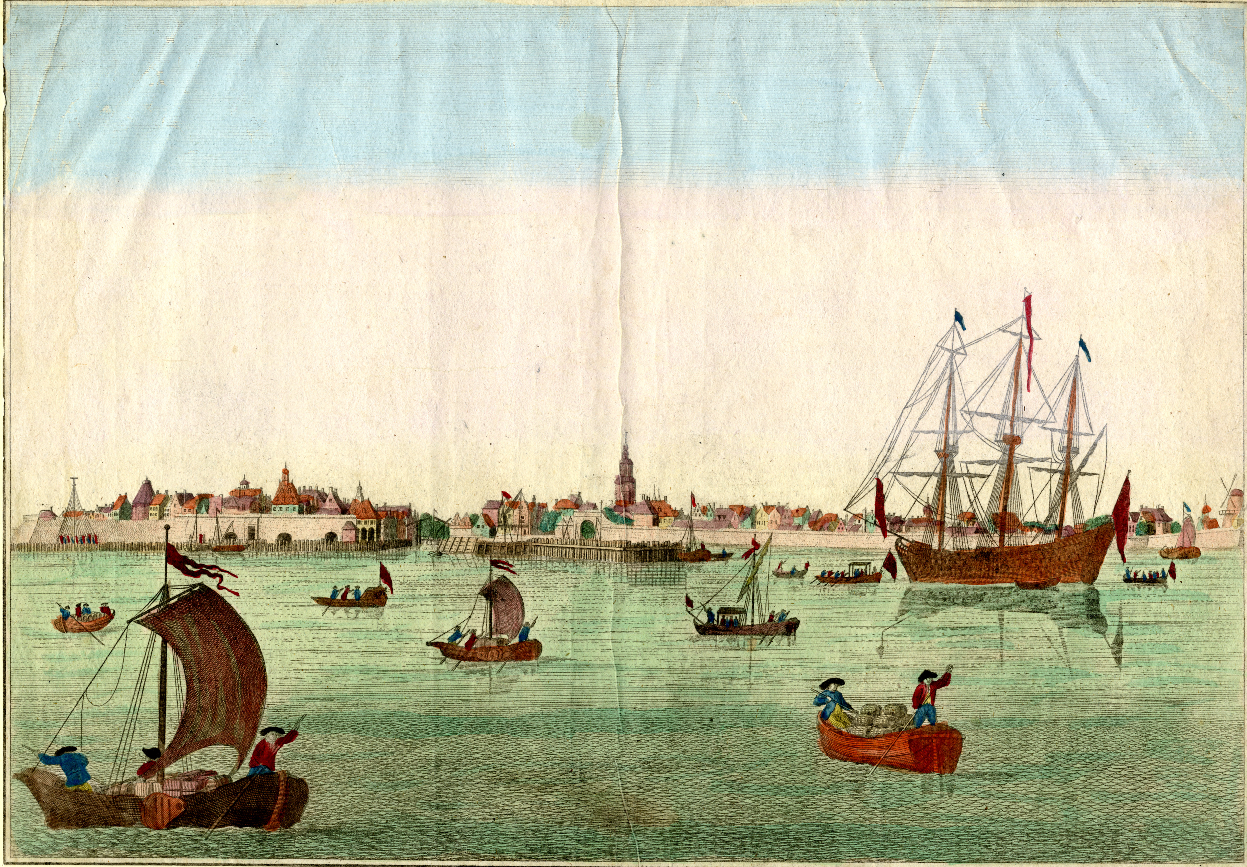 De rede van Vlissingen met VOC-schip en beurtschepen, eind 18e eeuw.