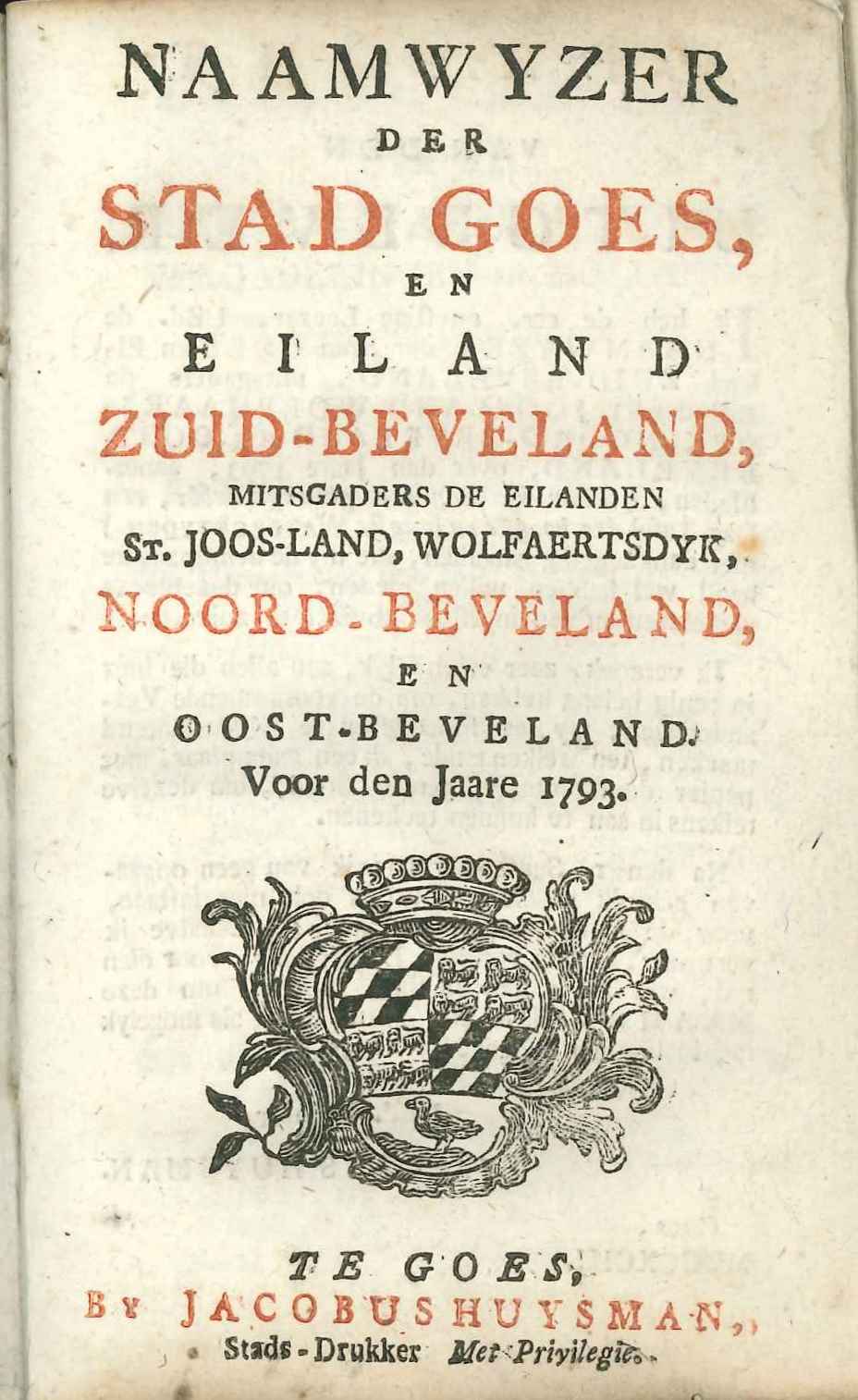 Titelblad van de Naamwyzer van Goes, 1793.