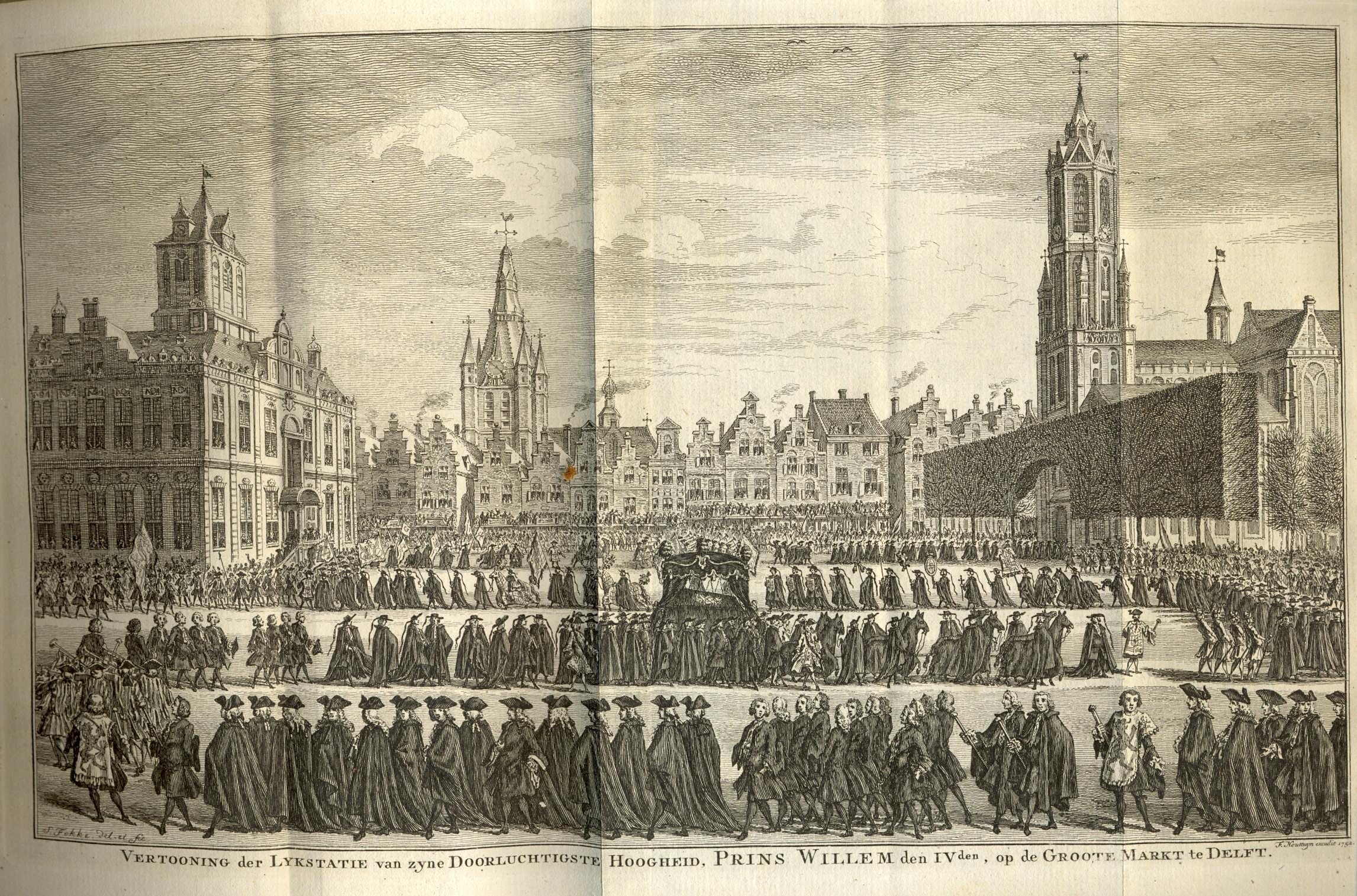 Rouwstoet bij de begrafenis van Willem IV te Delft, 1751.