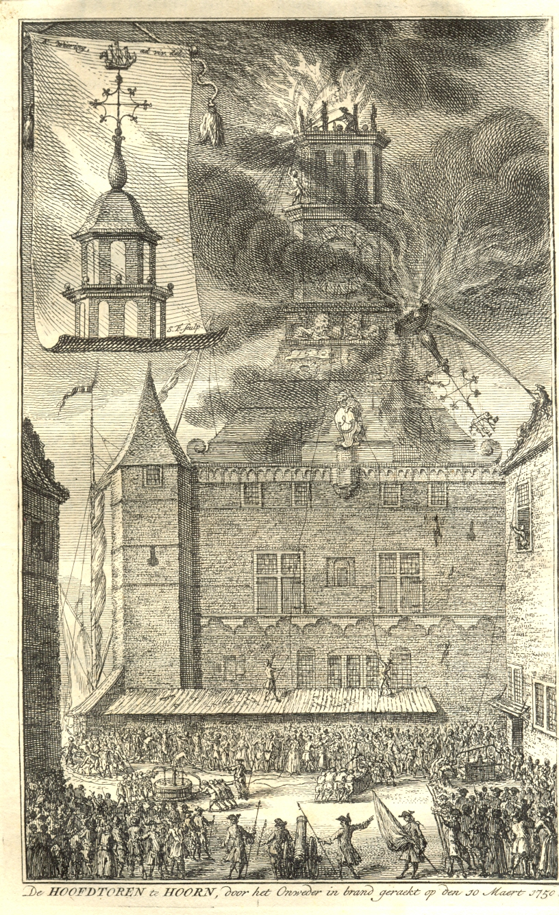 Het inslaan van de bliksem te Hoorn, 1750.