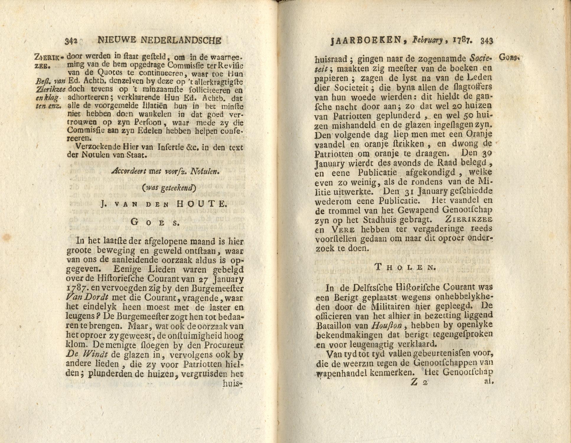 Beschrijving van de rellen te Goes, 1787.