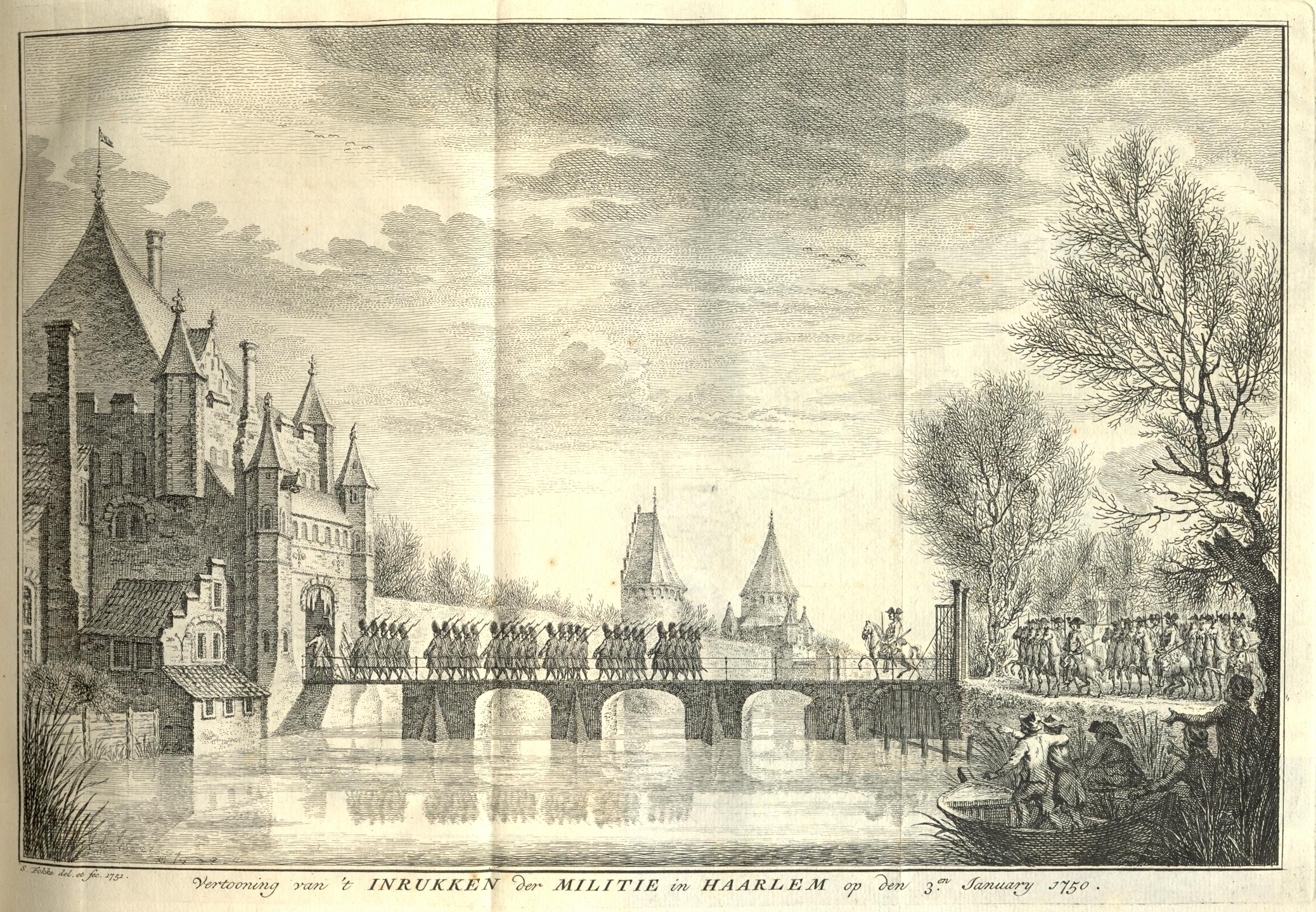 Het binnenmarcheren van de militie in Haarlem, 1750.