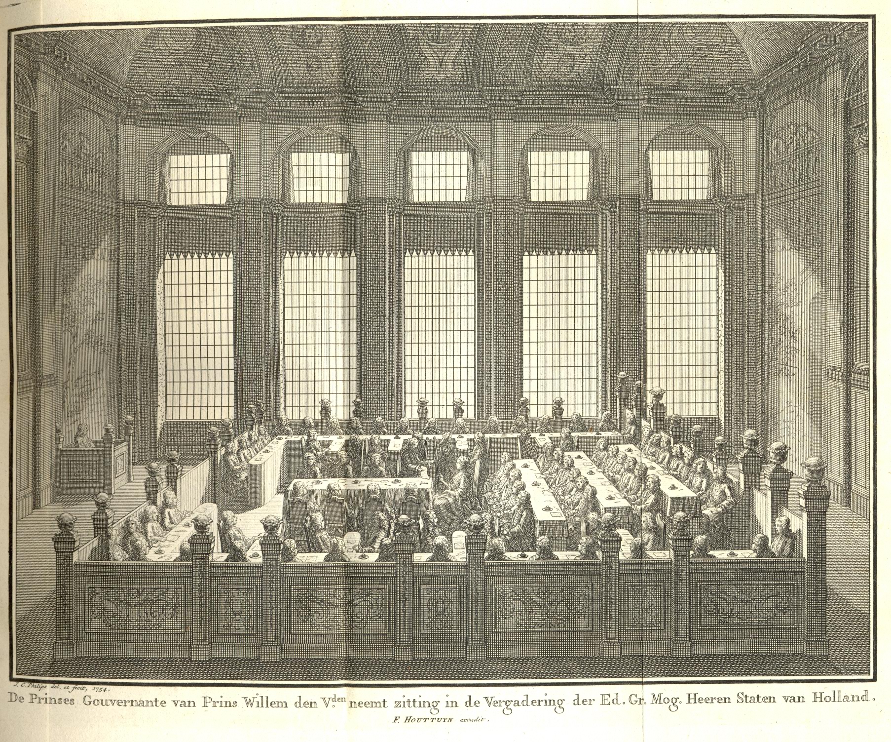 Vergadering van de Staten van Holland, met de prinses-gouvernante van prins Willem V, 1753.