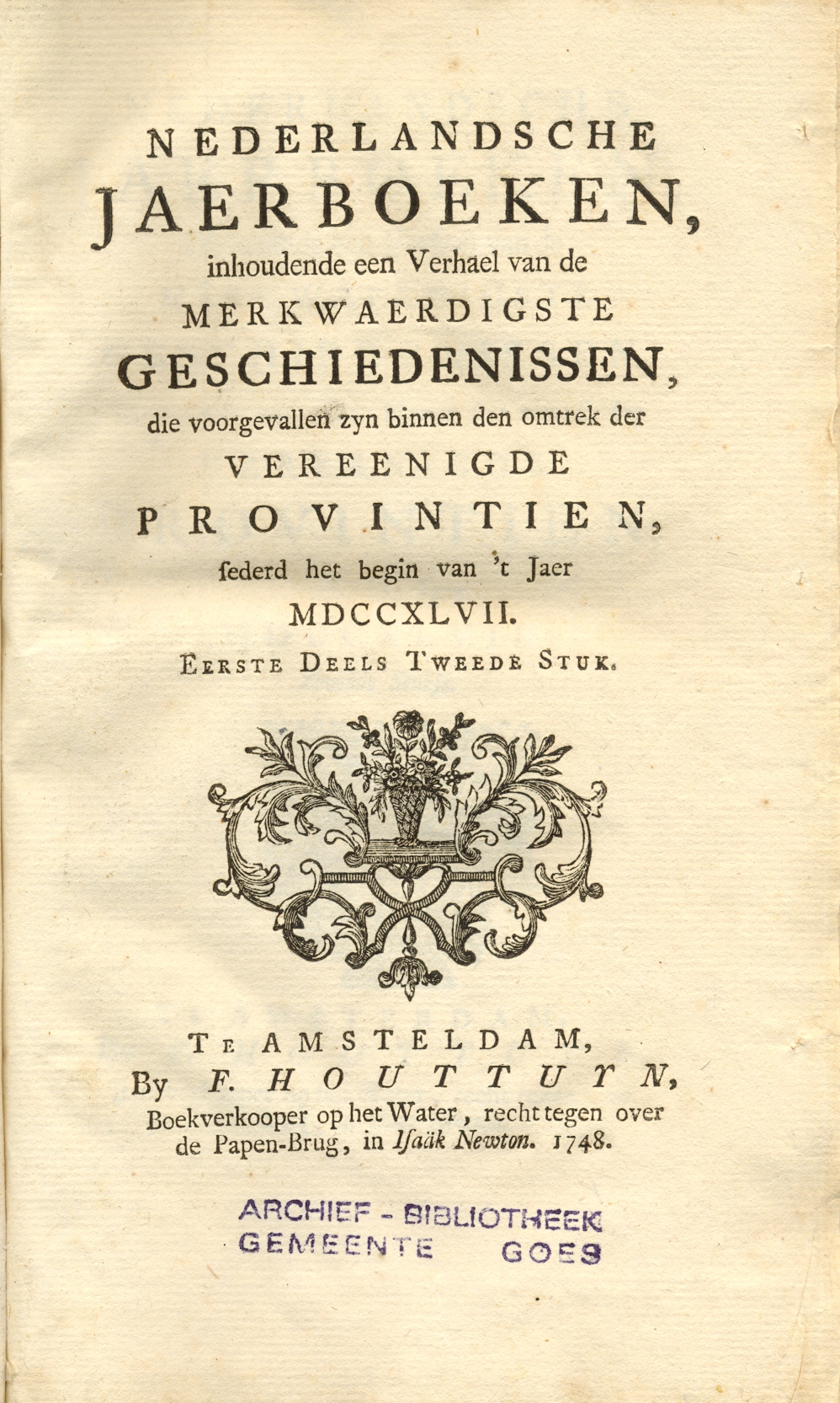 Titelblad: Nederlandsche Jaerboeken, 1747.