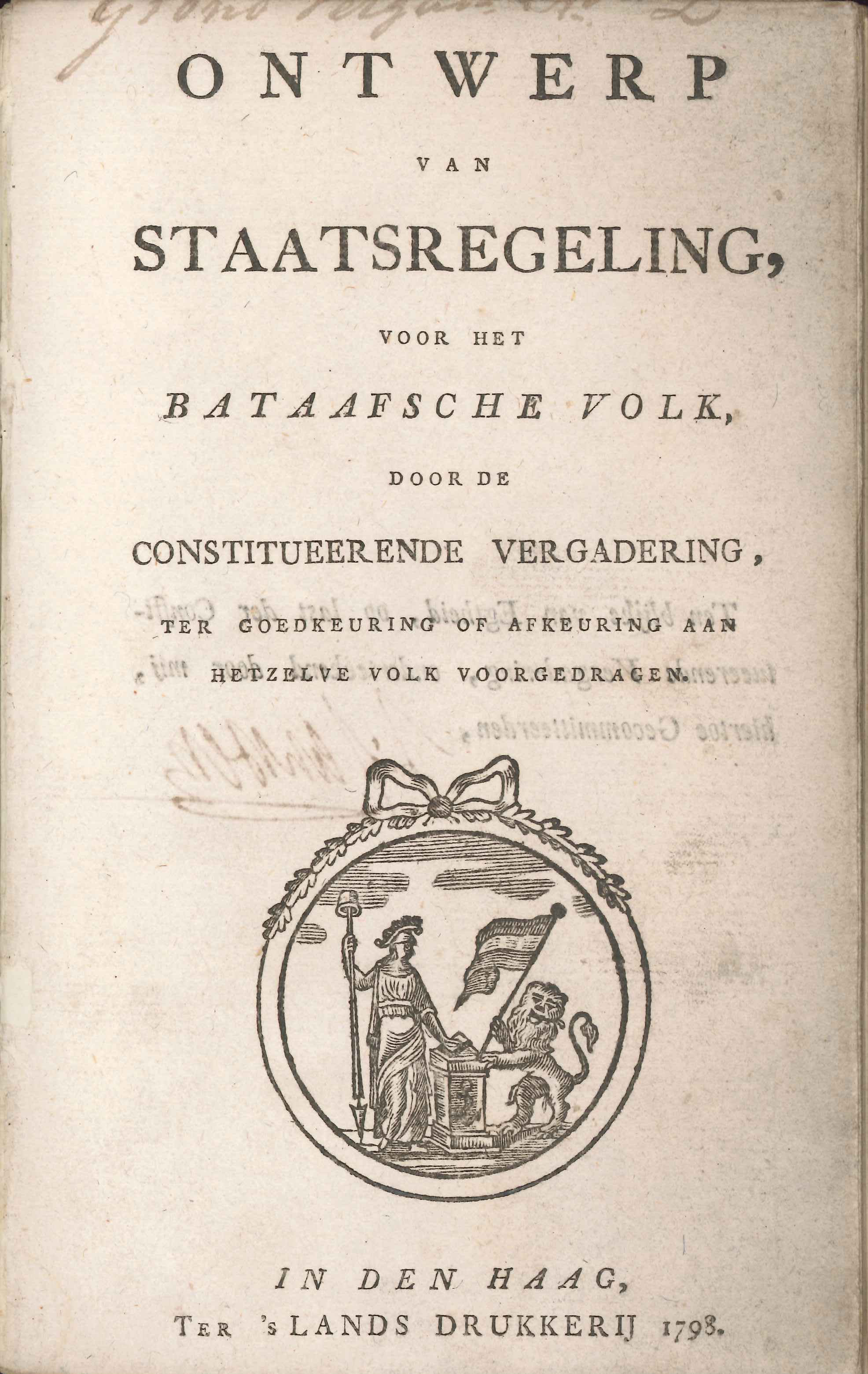 Concept van de grondwet voor de Bataafse Republiek, 1798.