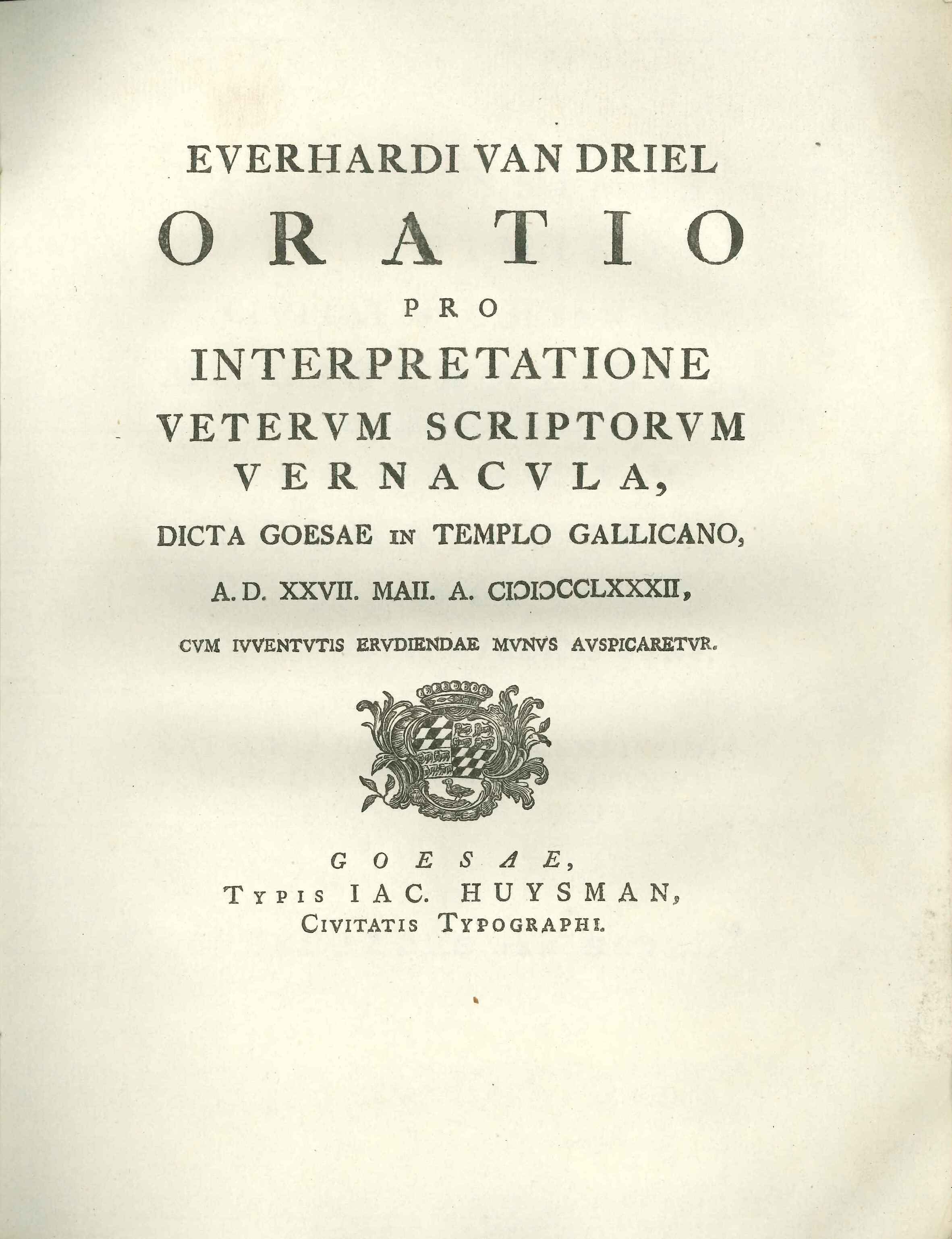 Oratio van rector Everhard van Driel, 1782.