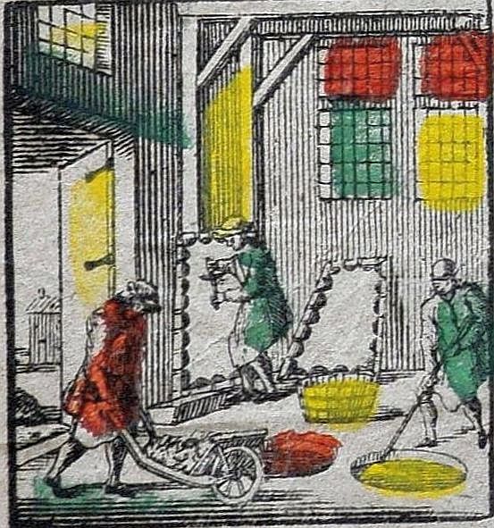 De perkamentmaker, centsprent, 18e eeuw.