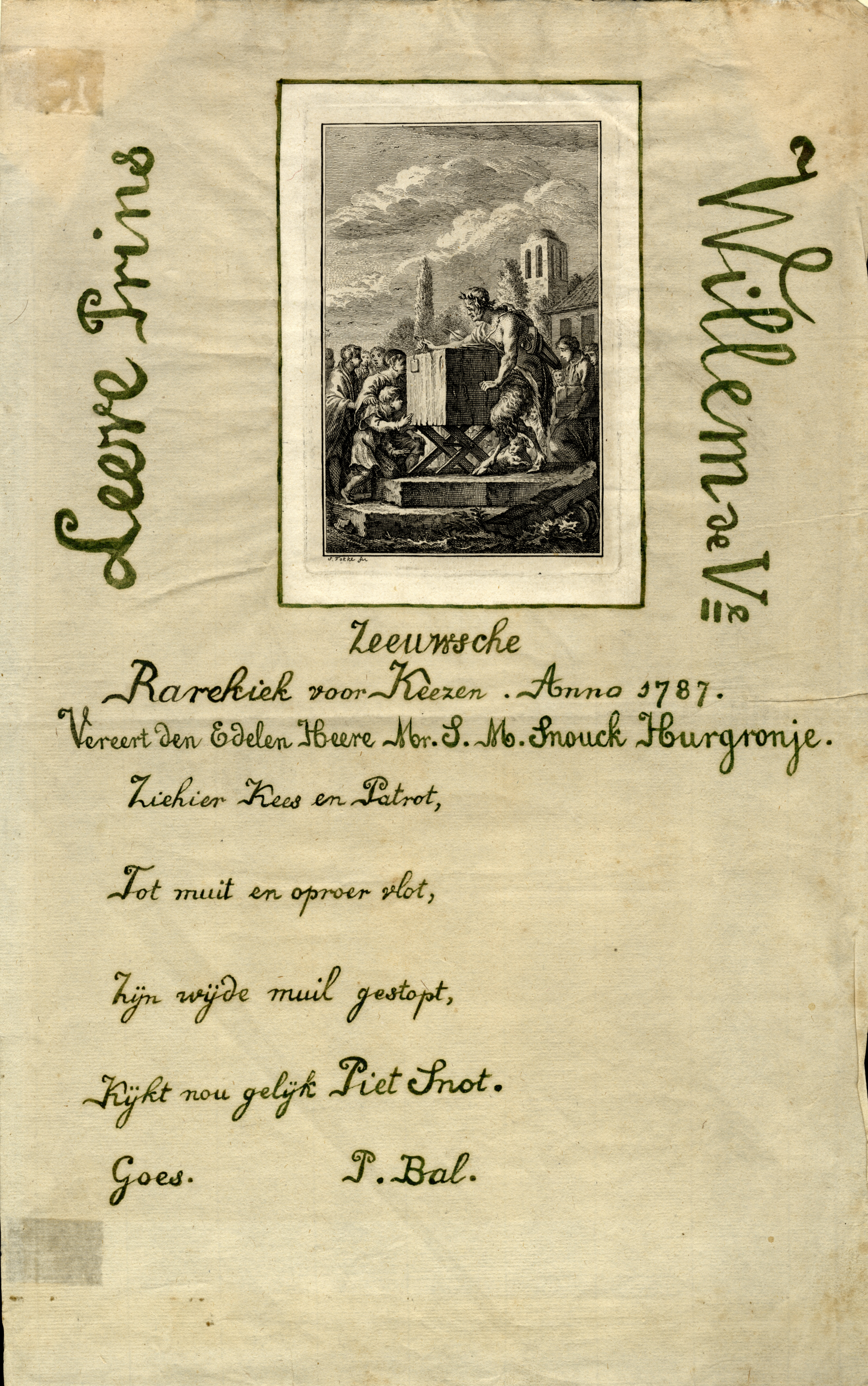 Spotprent en -dicht tegen de patriotten, 1787.