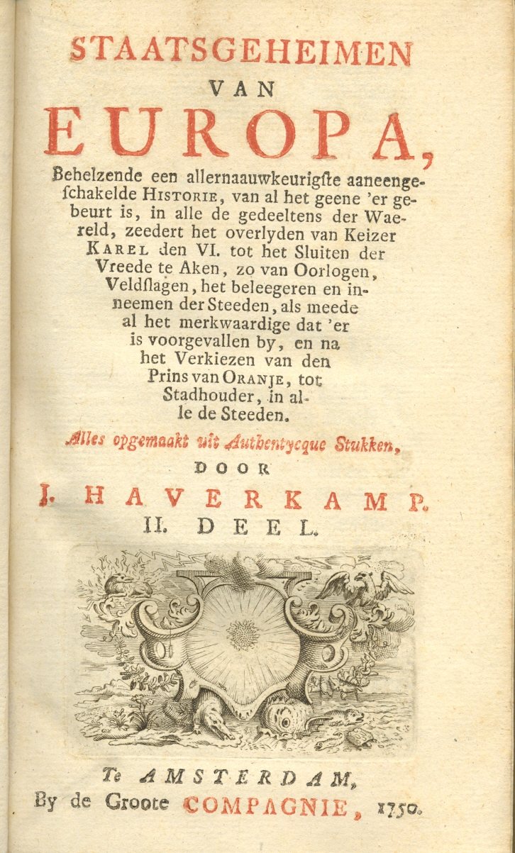 Titelblad van: Staatsgeheimen van Europa, 1750.