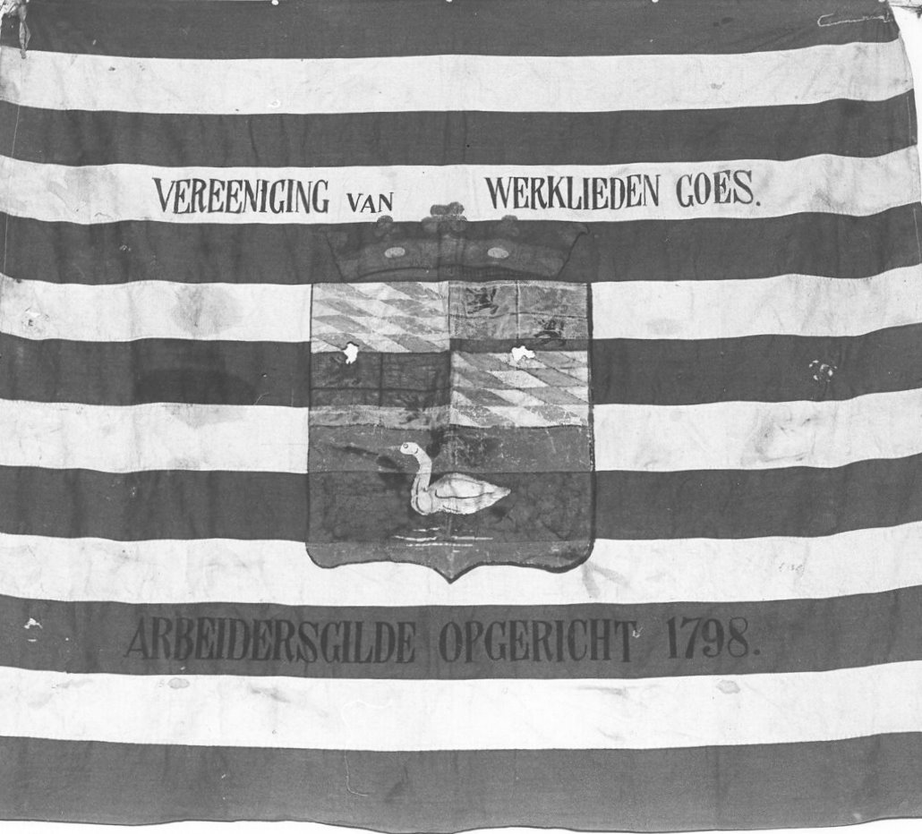 Vlag van de havenarbeidersvereniging, opvolger van het arbeidersgilde, 1798.