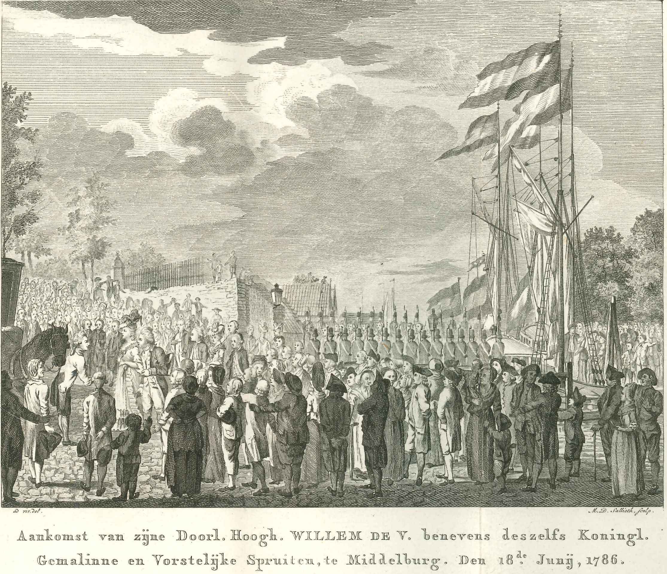Aankomst van Willem V en zijn familie te Middelburg, 1786.