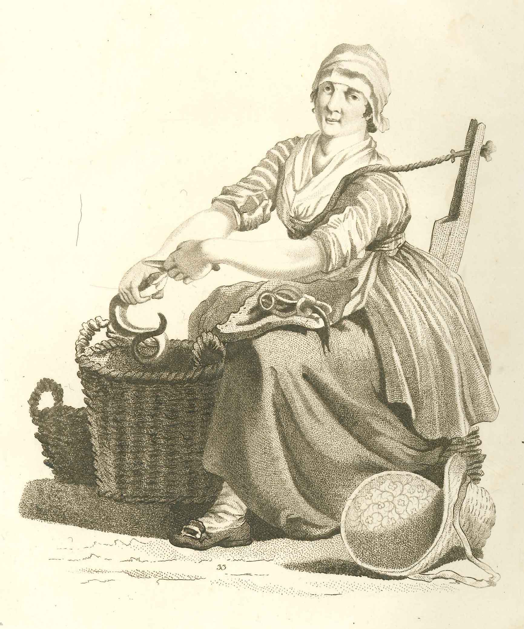 Visleurster maakt paling schoon, ca. 1800.
