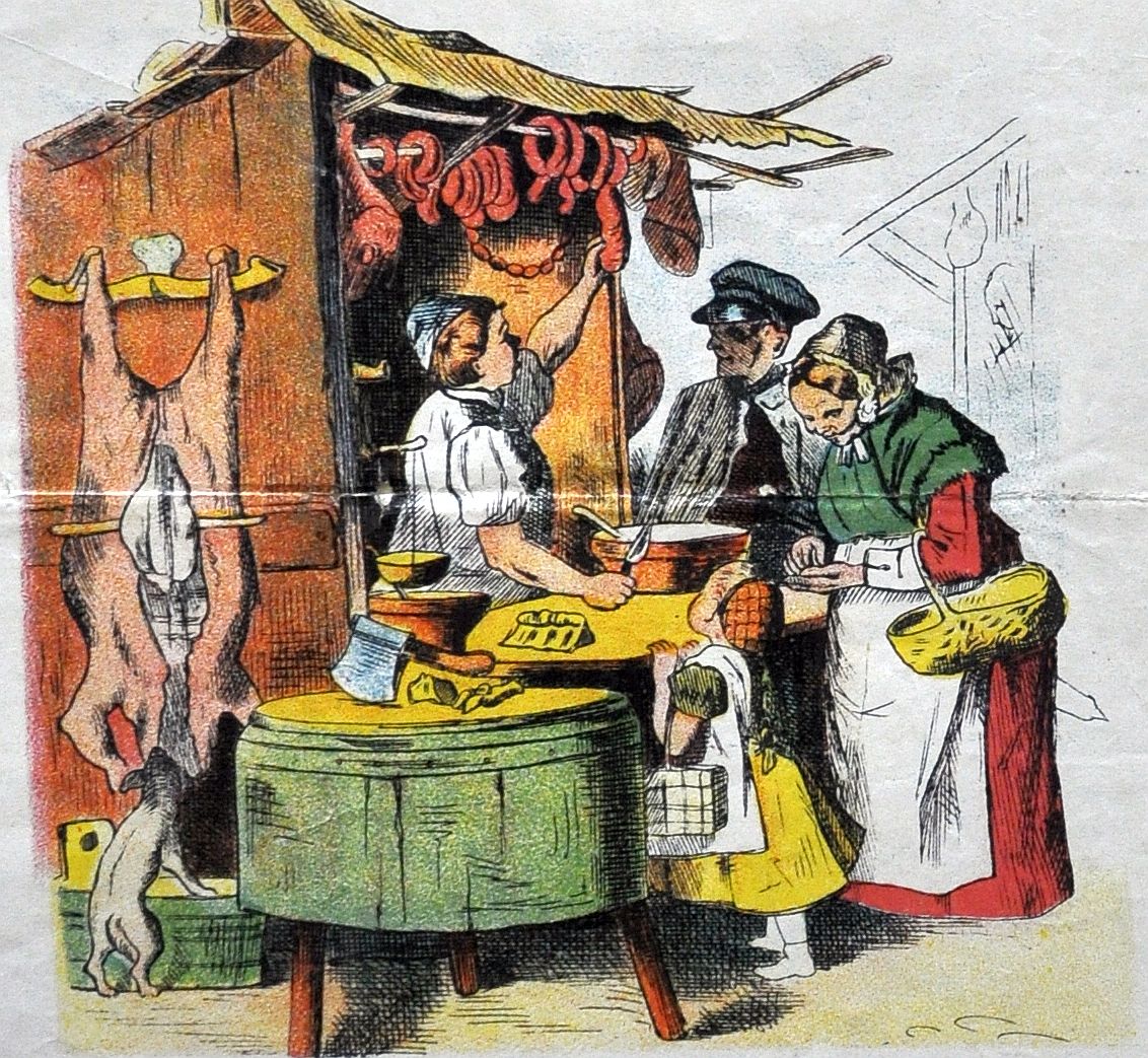 Vleeshouwer, centsprent, 19e eeuw.