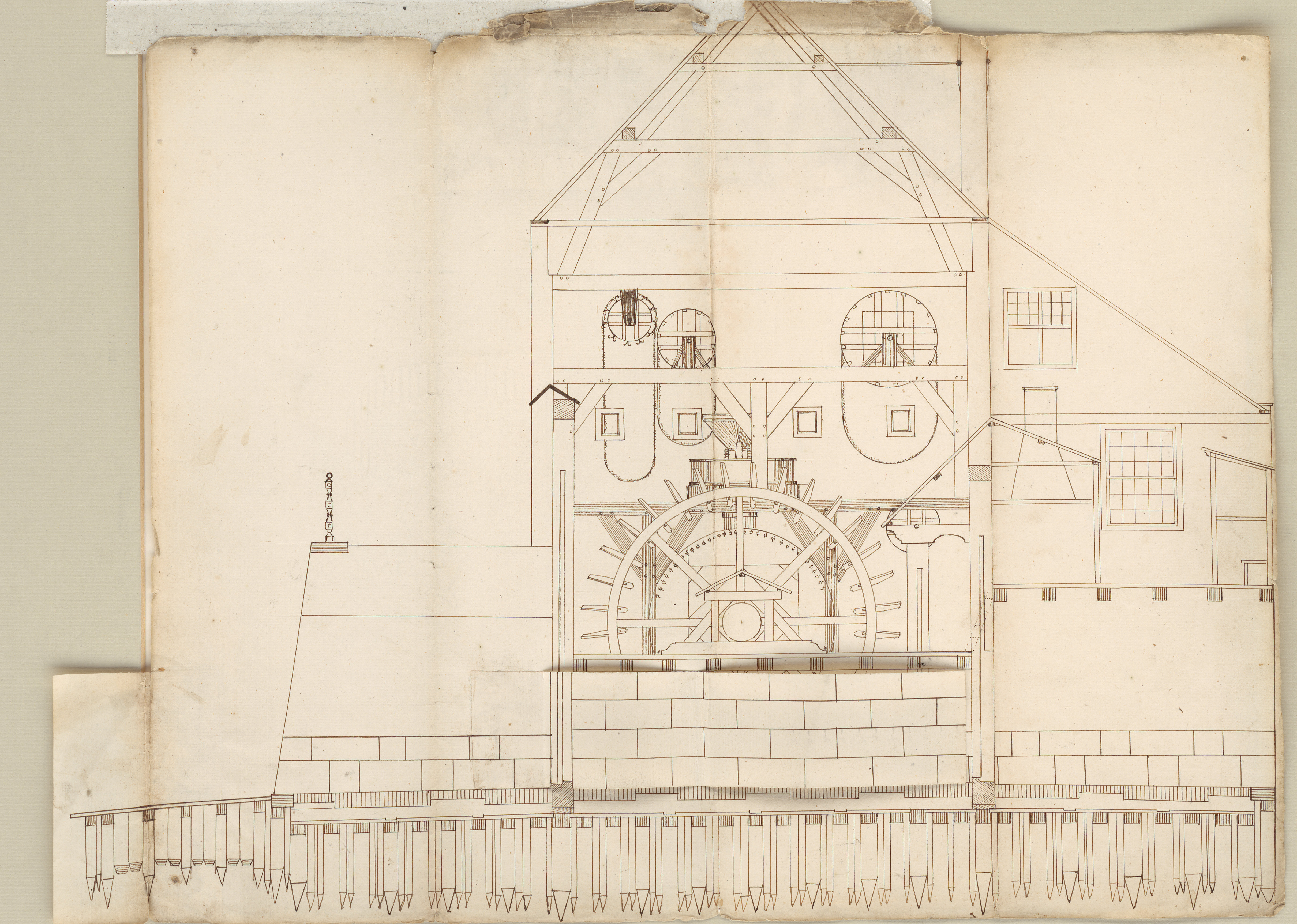 Watermolen aan de Kleine Kade, doorsnede, 1641.