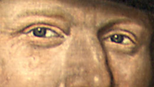 Close-up van ogen op een schilderij